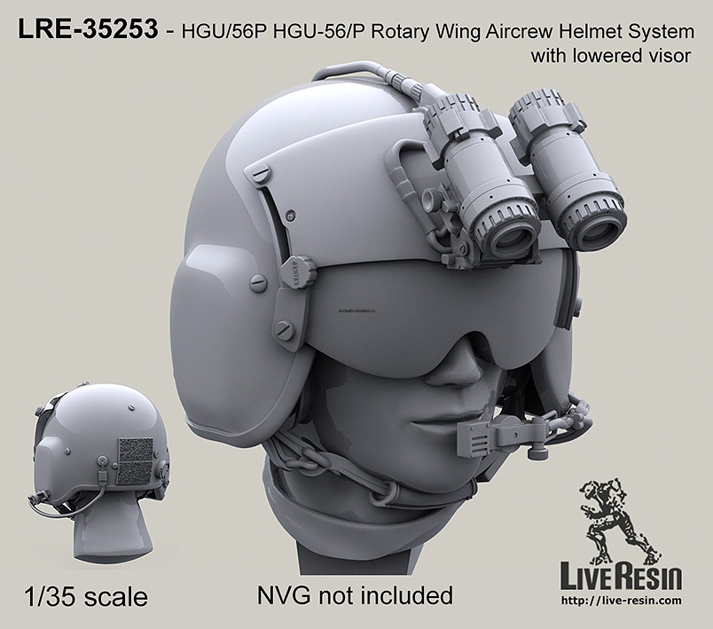 LRE35253 Шлем пилота HGU-56/P Rotary Wing Aircrew с опущенным забралом. Два варианта положения головы